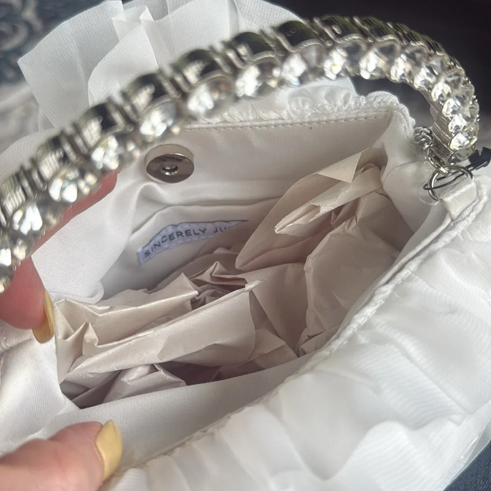 Sincerely Jules, silver rhinestone and white ruffled satchel - Picture 6 of 7